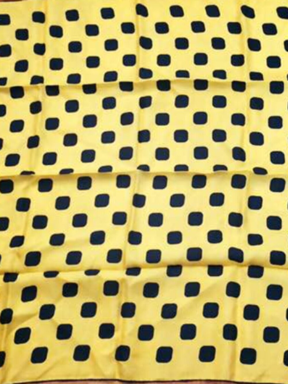Yellow Silk Scarf with Navy Rounded Squares